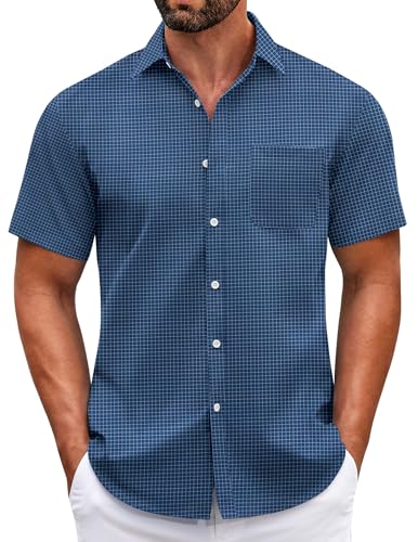Image of COOFANDY Mens Short Sleeve Casual Button Down Shirts Summer Untucked Dress Shirts with Pocket