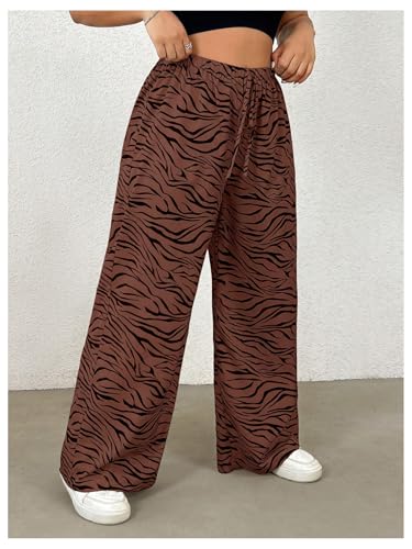 Floerns Women's Plus Size Zebra Wide Leg Pants High Waist Drawstring Casual Trousers4