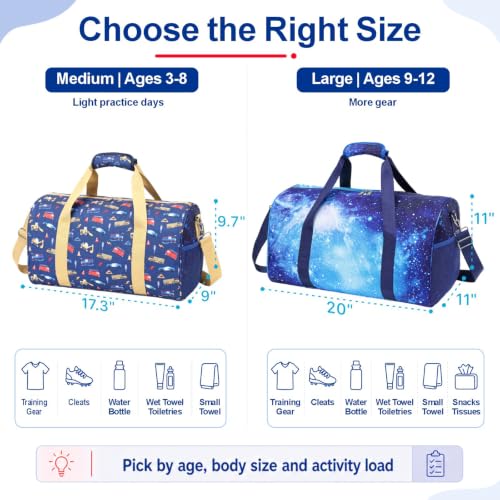 Image of Bagseri Boys Duffle Bag for Travel - Kids Gym Bag with Shoe Compartment