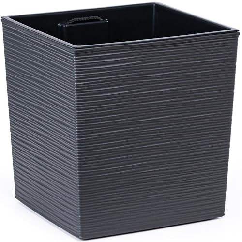 konzept fioriera 30 x 30 cm con inserto – vaso grande in plastica riciclata, effetto scalpello, resistente alle intemperie e ai raggi uv, antigraffio, per interni ed esterni, grafite