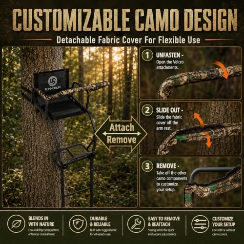 Image of FUNHORUN Ladder Tree Stand for Deer Hunting, 15FT Treestand with Seat