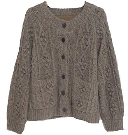 Amazon クリスプ Crisp ポンポンケーブルカーディガン グレー F カーディガン ボレロ 通販