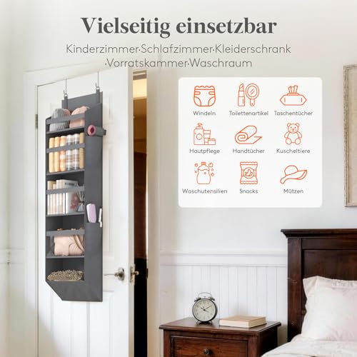 Lifewit Türorganizer Hängeorganizer, 5 Regal klar Fenster hängende Lagerung mit 4 Seitentaschen, Tür Organizer, Hängeaufbewahrung Benutzt für Bad, Schlafzimmer, Wohnheim, Grau,140 cm(H), 1 Pack