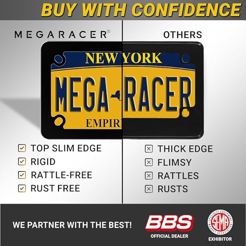 Image of Premium Motorcycle Matte Black License Plate Frame, Rust-Free Stainless Steel, Rattle-Free Thin Metal & Street Legal, Universal Fit Tag Holder for Harley Davidson, Bike, Scooter, Porta Placa Para Moto