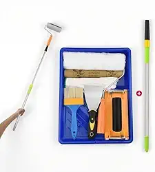 Kit de rolo de pintura de 9 peças com haste de extensão de 2,5 m, rolos de tinta de 30 cm, bandejas de tinta, suporte de lixa, raspador, capa de rolo de microfibra, kits de pintura para casa