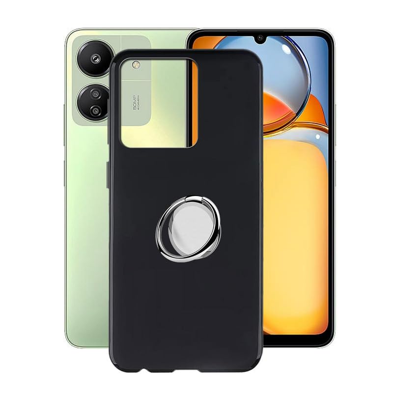 ZXLZKQ Cover per Xiaomi Redmi 13C (6.74 ) con Rotazione 360° Supporto Anello Metallico, Ultra Sottile Antiurto X Anti-Graffio Morbido Silicone TPU Bumper Nero Custodia per Xiaomi Redmi 13C