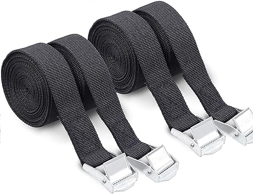 4 Pcs Sangle à Cliquet 25 mm*2.5 m Sangles d'Arrimage avec Verrou de Serrage Sangle de Serrage Sangle Moto Remorque en Nylon Sangle de Fixation Réglable pour Camion Moto Voiture Vélo Transport, Noir