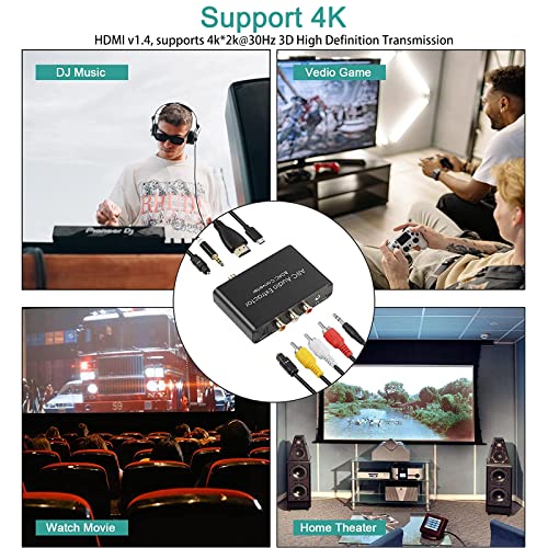 UNSTINCER HDMI (e) ARC Audio Extractor 2.0/5.1 +192KHz DAC Converter, Digital Spdif Optical Toslink Coaxial to Analog RCA 3.5mm Jack Coaxial Spdif, Return Channel Audio Adapter for TV Phono Amplifier