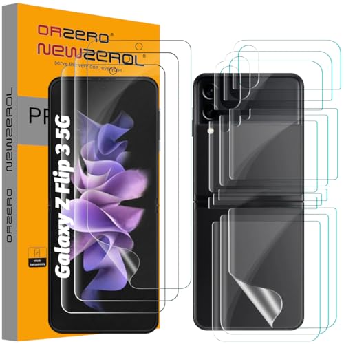 Orzero (3 Sets 12 Packs) TPU Screen Protector Compatible for Samsung Galaxy Z Flip 3 5G (Not Glass) Protector De Pantalla Premium Quality Anti-Scratch High Definition Bubble-Free