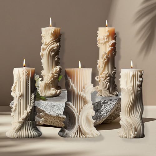 JVHLOV 5 PCS Pillar Candle Moulds Silicone Cylinder Candle Moulds for DIY Candle Making Resin Casting Epoxy Mould for 3D Candles Soap Crafts Home Decoration Handmade Gifts