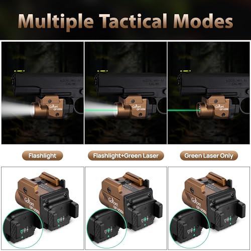 Image of 1500 Lumens Aircraft-Grade Aluminum Compact Pistol Flashlight, Picatinny Flashlights Laser Weapon Light, Subcompact Tactical Pistol Lights,Green Laser Light Combo For Handgun, Rechargeable Gun Laser