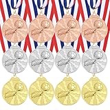 QUARKZMAN Medallas De Premio De Fútbol 2 Pulgadas Medallas De Oro Plata Y Bronce con Cinta para El Cuello para Competiciones Deportivas De Equipo Favores De Fiesta 12 Piezas