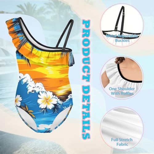 Image of Girls One Piece Bathing Suit,Slim-Fit Ruffle Strap Swimsuit with Adjustable Strap Quick Dry Summer Beach Swim Suit