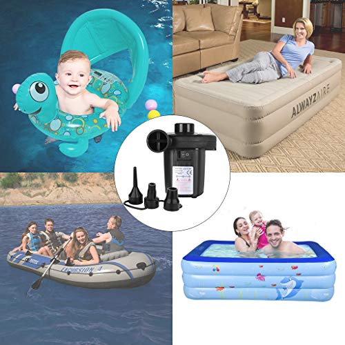 Ieasⓞn Air Pump, Car Home Dual-Use Air Pump Air Mattress Pump For Inflatable Blow Up Pool Raft Bed Boat Toy Exercise Ball Ac Inflator Deflator With 3 Nozzles,100-240V (Black) #TOP3