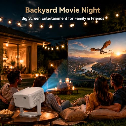 Image of Outdoor Projector with Netflix Built-in, 4K Support Smart Projector 3500 Brightness with WiFi and Bluetooth, Auto Focus & Keystone, 360Rotatable Stand Portable Movie Projectors for Home Theater