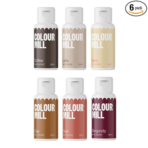 Colour Mill Outback Pack Oil-Based Food Coloring, 20 Milliliters Each of 6 Colors: Burgundy, Clay, Coffee, Latte, Rust and Sand 4.08 Fl Oz 120 milliliters