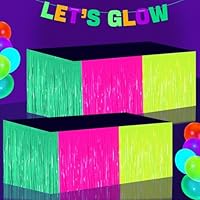 Glühen in der dunklen Party Supplies Fransen Tisch Rock, 2 Pack bunte fluoreszierende Tabelle Röcke Glow Luftschlangen für Neon Geburtstag Party Dekorationen