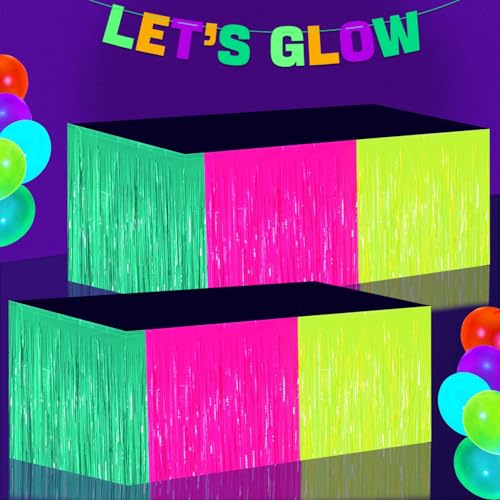 Glühen in der dunklen Party Supplies Fransen Tisch Rock, 2 Pack bunte fluoreszierende Tabelle Röcke Glow Luftschlangen für Neon Geburtstag Party Dekorationen