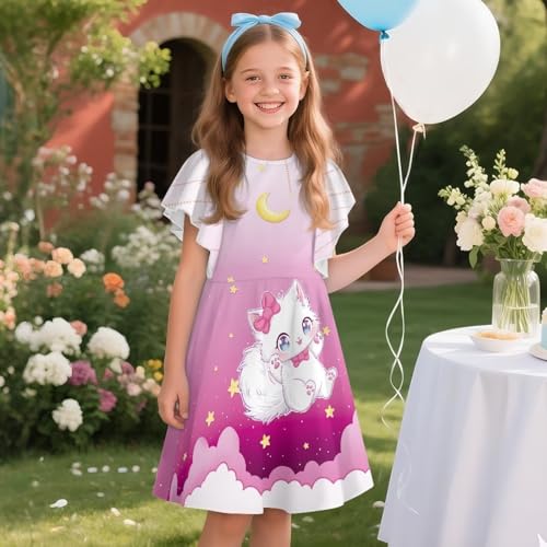 Flutter Sleeves Dresses for Girls A-Line Crew Neck Dress Knee Length Sundress, Light Breathable for Casual Play3