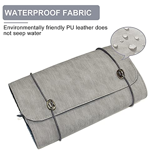 MDSTOP Hanging Roll-Up Makeup Bag / Toiletry Kit / Travel Organizer for Women - 4 Removable Storage Bags - Organize Make Up, Cosmetics, First Aid, Medicine, Personal Care, Bathroom, Palette / Brush Holder (Grey, 9