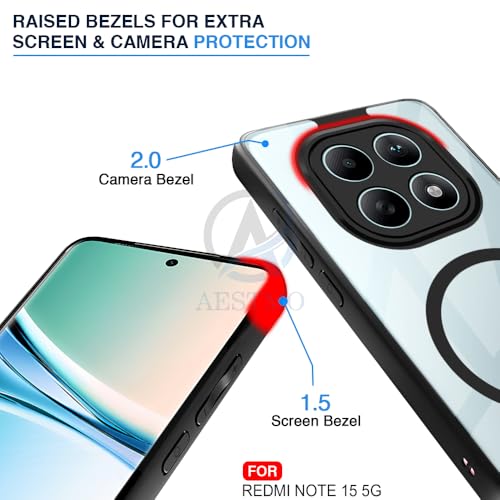 Image of AESTMO Redmi Note 15 5G / Redmi Note 15 SE 5G / Poco M8 5G Back Cover | 360 Protection | Crystal Clear Hard Back Transparent | Compatible with MagSafe Accessories (PC+TPU, Black Bumper)