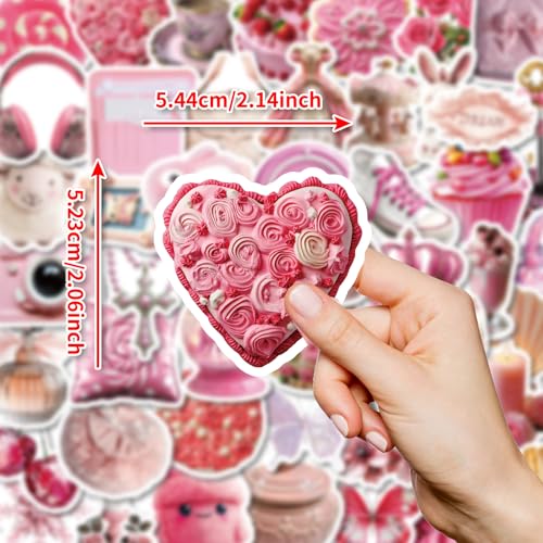 Image of 100 PCS Coquette Stickers Pink Aesthetic Stickers Pack, Holographic Thickened Vinyl Cute Stuff Water Bottle Sticker for Girls| Easier to Peel Off| Scratch & Fade Resistant| No Curling| Reusable