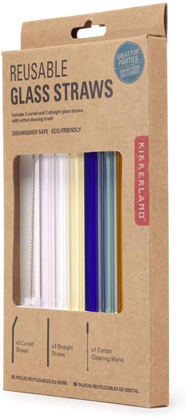 Kikkerland Reusable Glass Straws, 6 Assorted Colors (CU279)