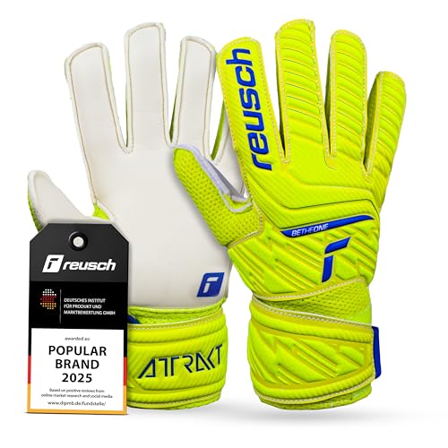 Reusch Attrakt Solid Junior Guanti da portiere|Bambini 5–16 anni|Presa sicura con lattice|Calzata comoda e fascia avvolgente|Traspiranti e resistenti|Allenamento e partita