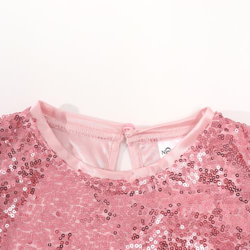 Image of Noomelfish Girls Short Sleeve Sequin Shirts Party Glitter Sparkly Tops Blouse (5-12 Years)