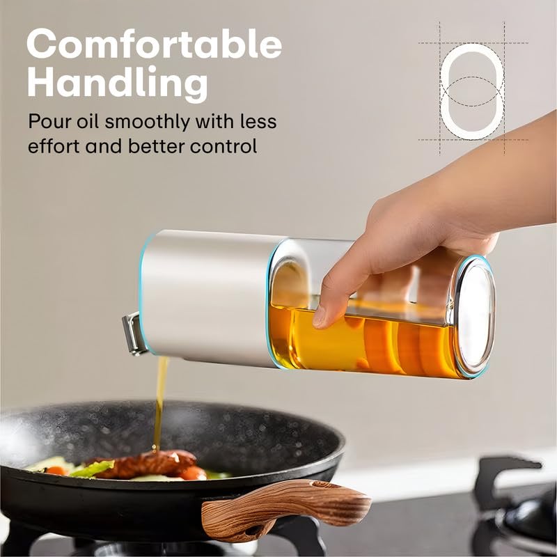 Image of PRIME PICK 500ml Oil Dispenser Bottle for Kitchen Leak-Proof Glass Jar with Auto Flip Cap & Stainless Steel No-Drip Spout, Transparent Container for Olive Oil, Vinegar, Soy Sauce, BBQ & Salad Dressing