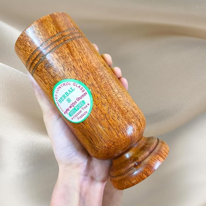 Image of Diabetes Control Vijaysar Wooden Tumbler Glass for Drinking Water & Ayurvedic Glass for Diabetes Management and Blood Sugar Control (Pack of 2)