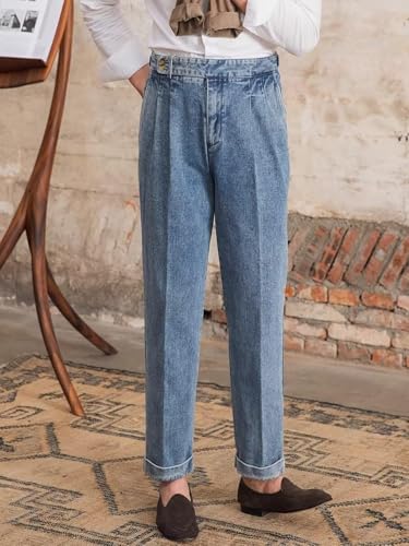 Men's Gurkha Trousers Classic Denim Dress Pants Regular Fit for Business Casual4