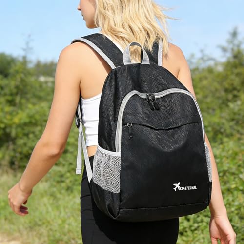 Mochila ligera plegable 20L resistente al agua negra miniatura 6