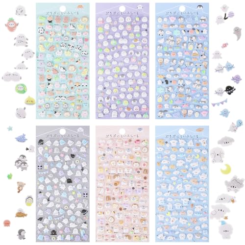 600+ 3D Puffy Stickers,6 Blatt Süße Mini-Aufkleber Kinder,Kawaii Tiere Aufkleber,3D-Aufkleber für Kinder,Wasserdicht Tiere Sticker DIY Set,Winzige Aufkleber für Handyhüllen,Notizbuch,Scrapbooking