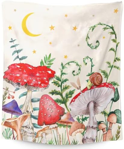 Mushroom Blanket Gifts, 40"*50" Flannel Throw Blanket, Soft Warm Fuzzy Fluffy Plush Blankets for Women, for Sofa Couch Bed Travel Room Decor