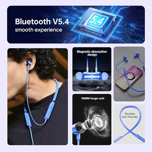 Image of APES NeckRhythm Wireless Bluetooth Neckband, 8Hrs Playtime, 10mm Drivers, Bluetooth v5.4 (Blue)