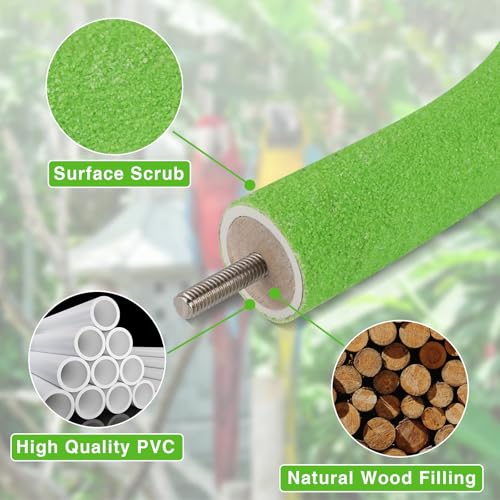Image of Rypet U Shape Parrot Perch Stand Toy for Paw Grinding Clean Stick Exercise, Rough-Surfaced Quartz Bird Perch Standing Cage Accessories for for Small Parakeets Cockatiels Conures Macaws Finches(Green)
