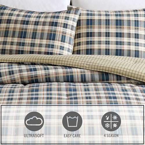 Image of Eddie Bauer - Twin Comforter Set, Reversible Bedding with Matching Sham, Medium-Weight for Year Round Use, Dorm Essentials (Port Gamble Blue)