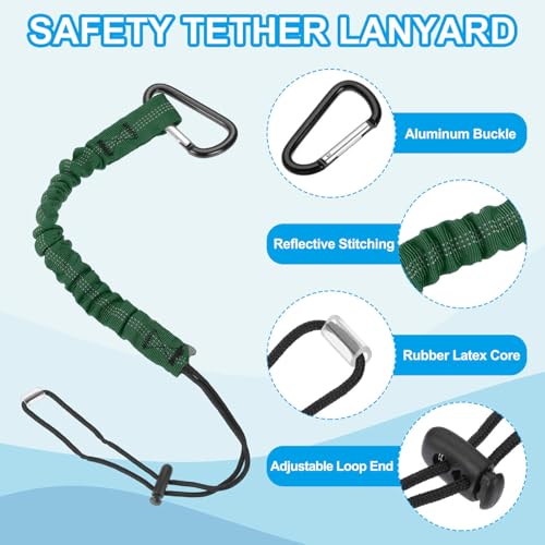 Image of MECCANIXITY Retractable Tool Lanyard 2ft with Single Aluminum Buckle and Adjustable Loop End, Maximum Weight Limit 10KG / 22lb, Safety Fall Protection Tools Leash, Dark Green 12 Pack