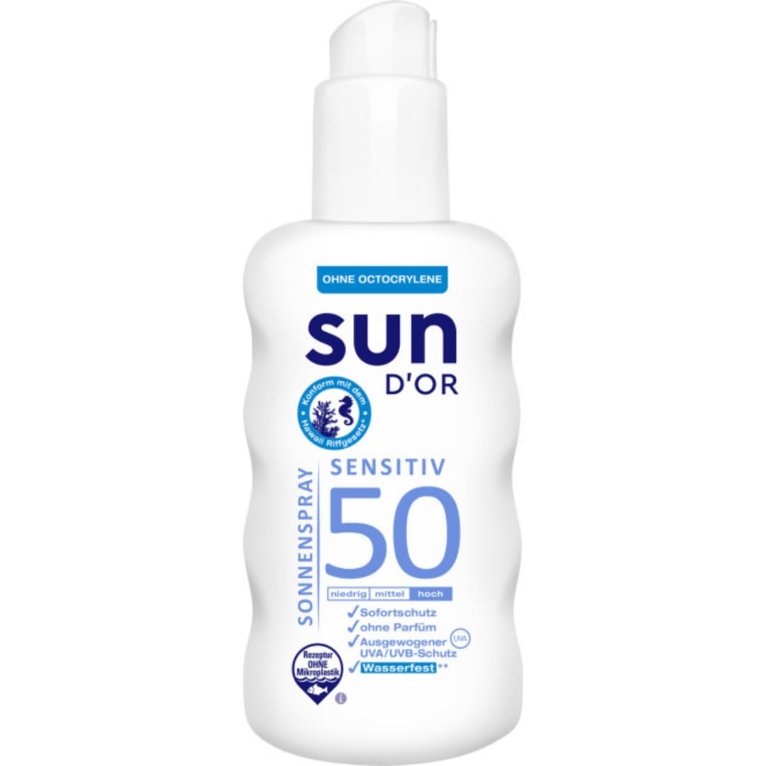 Sun D'OR Sonnenpray Sensitiv Sonnencreme Sonnenschutzmittel Sun UV Dry Protect Sport Sonnencreme LSF50 200 Mililiter x 4 STÜCK Mit Pufai Überraschungsgeschenk