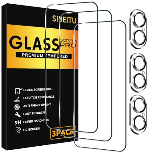 SIBEITU 3 Pack Screen Protector for iPhone 16 Plus with 3 Pack Camera Lens Tempered Glass Protector, 6.7 Inch HD Clear 9H Hardness Full Coverage, Scratch Resistent, Easy Installation, Bubbles Free