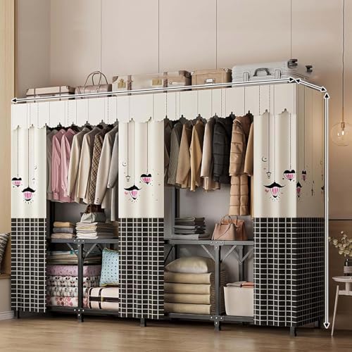 Organizador portátil de almacenamiento para armario con barra para colgar y estantes, marco de tubo de acero plegable, montaje rápido y fácil, fuerte y duradero, 190 cm