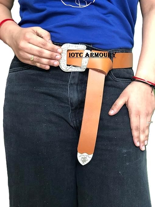 Medieval Viking Leather Belt with Solid Silver Buckle Ideal for LARP SCA Medieval Renaissance Knight Reenactment, Adult2