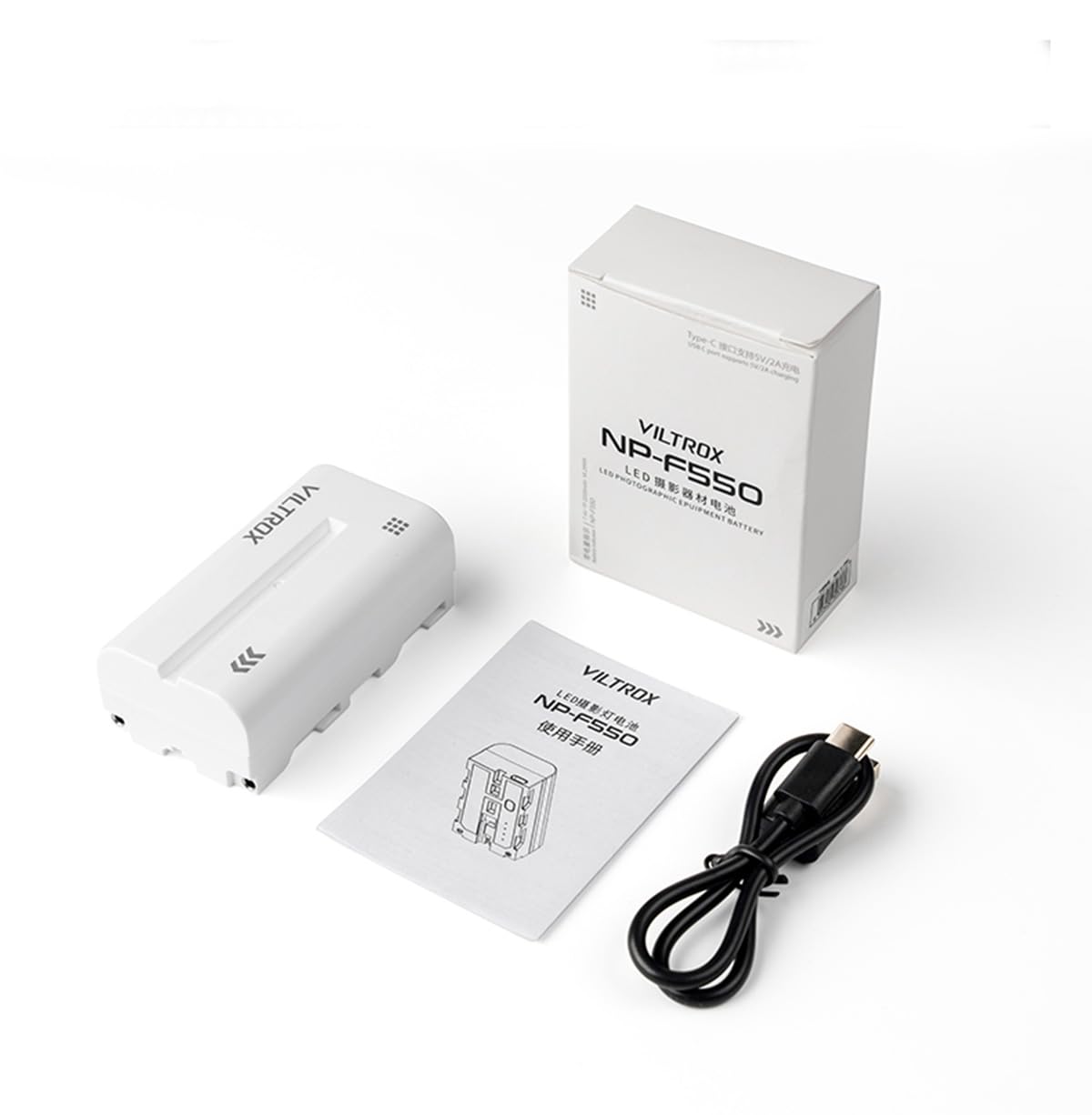 VILTROX NP-F550 Batería Li-on 2200mAh 7.4V con Entrada Type-C para Videocámara/Luces LED/Monitores Compatible con Sony NP-F970 F750 F770 F960 F550 F530 F330 F570