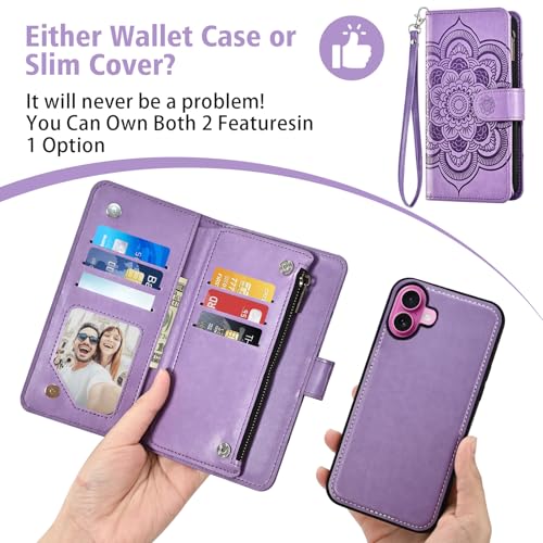 Coque iPhone 16 Plus avec fermeture éclair et portefeuille mandala - 5