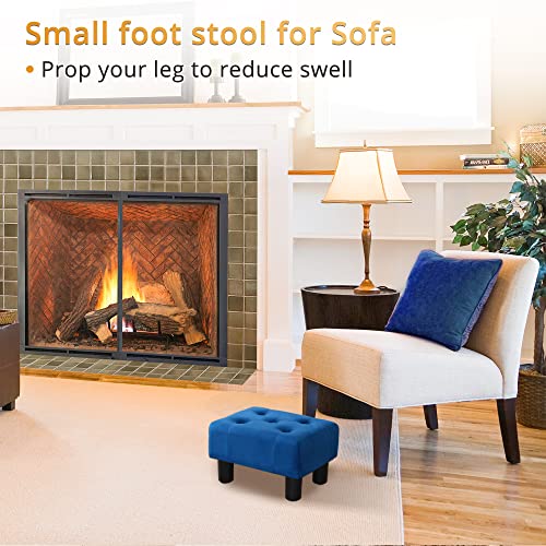Image of LUE BONA Small Tufted Foot Stool, Velvet Ottoman Elegant Foot Stools Ottoman with Plastic Legs, 9''H, Rectangle Footstool for Adult with Non-Slip Pads,Foot Rest for Living Room,Couch, Navy Blue