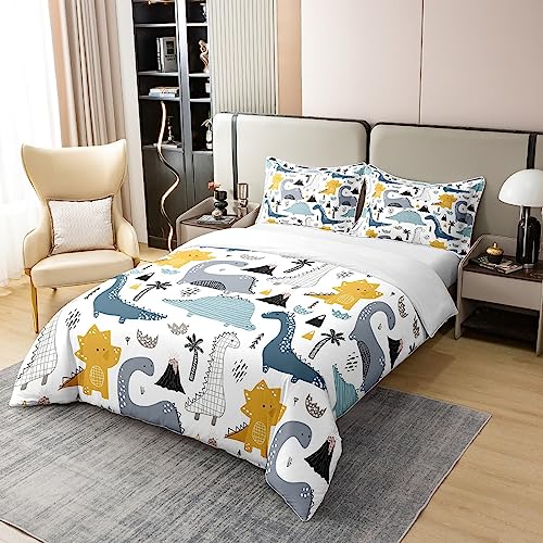 Loussiesd Dinosaur 100% Cotton Duvet Cover King Size 3D Digital Print Cotton Jungle Dino Decor Bedding Set Wild Animal Wildlife Blue White - Image 2