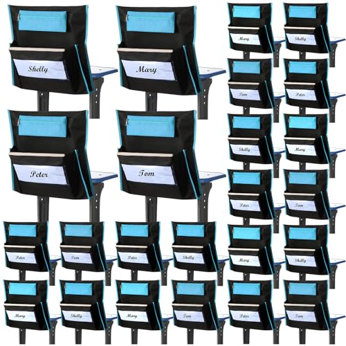 Chapou 24 Pcs 17“ x 15.5“ Chair Pockets for Classroom Chair Organizer with Pencil Case and Name Tag Chairback Storage for Classroom Seat Suppliers to