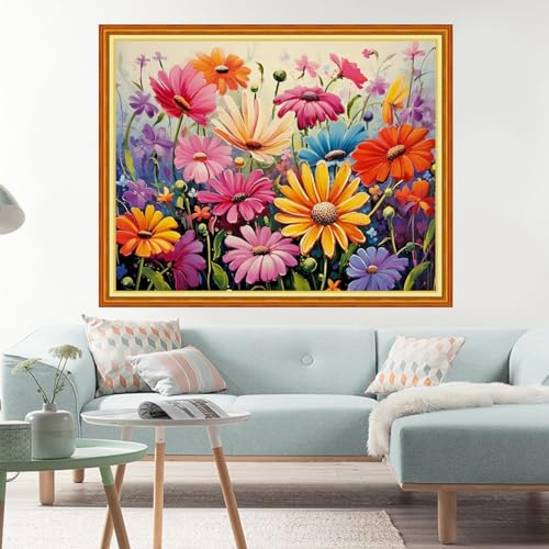 Image of Dimxvean Stamped Cross Stitch Kits,Cross Stitch Kits for Adults Beginners,Embroidery Kits Full Range of Cross Stitch Stamped Kits Needlepoint Kits Cross Stitch Patterns-Colorful Flowers 16x20 inch