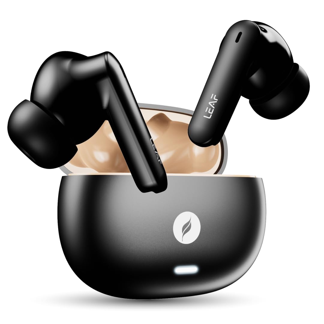 leaf buds x334 true wireless in ear earbuds ai sound app, 40h playtime, quad mic with enc, 50ms low latency, fast charging(10min=300min), 10mm driver, ipx5, bluetooth v5.4 tws (espresso)